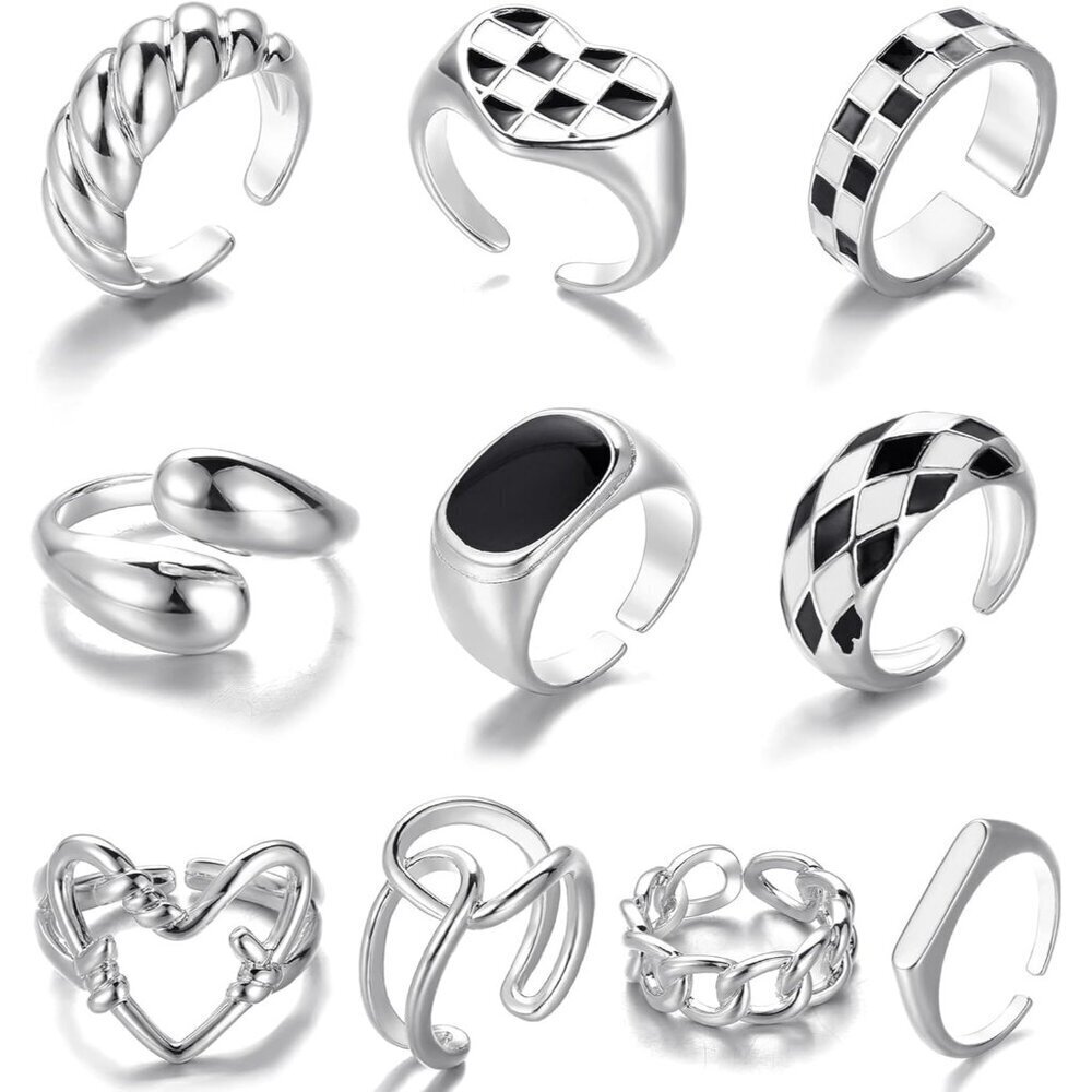 Gold Stackable Rings Set 12Pcs Adjustable Chunky Signet for Women Gift